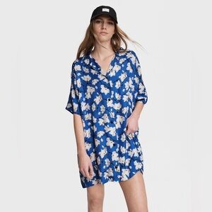 Rag & Bone Reed Silk Blend Mini Shirt Dress in Blue Floral